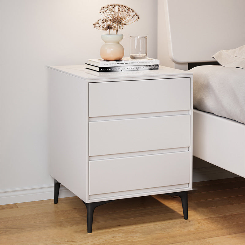 Modern Luxury Solid Wood Sintered Stone Metal Rectangular Nightstand With 3 Drawers For Bedroom