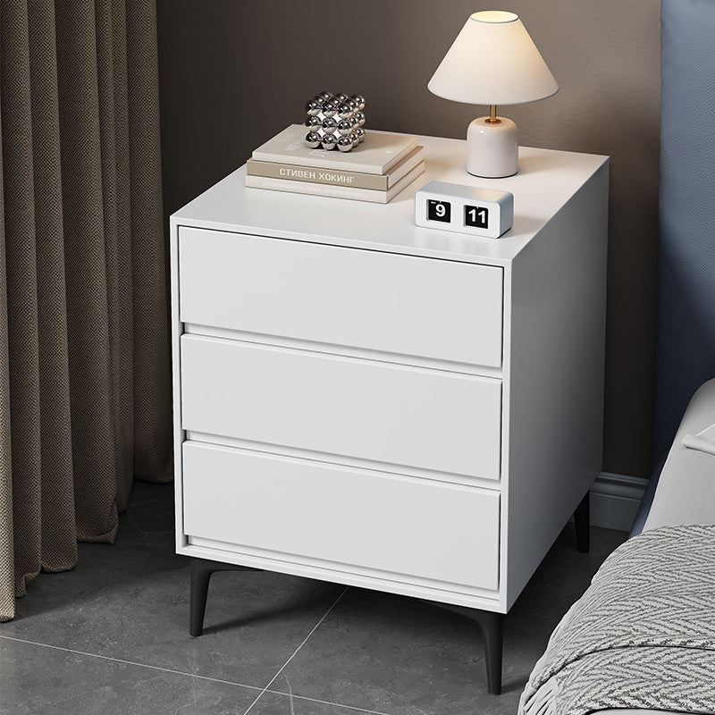 Modern Luxury Solid Wood Sintered Stone Metal Rectangular Nightstand With 3 Drawers For Bedroom