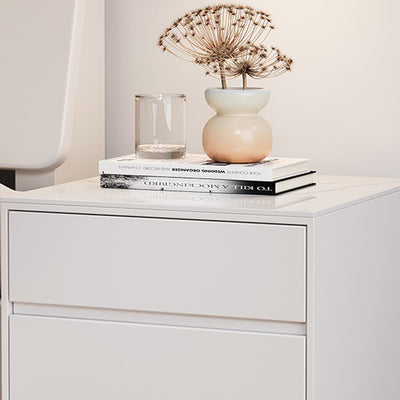 Modern Luxury Solid Wood Sintered Stone Metal Rectangular Nightstand With 3 Drawers For Bedroom