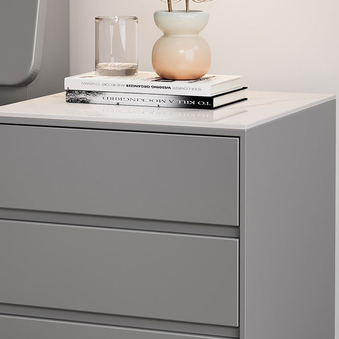 Modern Luxury Solid Wood Sintered Stone Metal Rectangular Nightstand With 3 Drawers For Bedroom