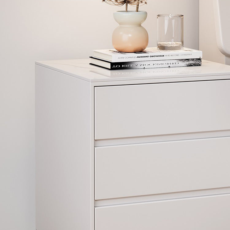 Modern Luxury Solid Wood Sintered Stone Metal Rectangular Nightstand With 3 Drawers For Bedroom
