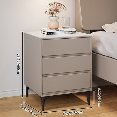 Modern Luxury Solid Wood Sintered Stone Metal Rectangular Nightstand With 3 Drawers For Bedroom