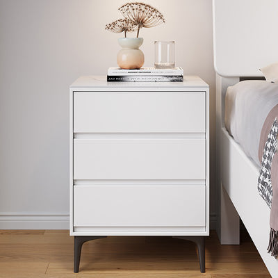 Modern Luxury Solid Wood Sintered Stone Metal Rectangular Nightstand With 3 Drawers For Bedroom
