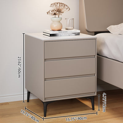 Modern Luxury Solid Wood Sintered Stone Metal Rectangular Nightstand With 3 Drawers For Bedroom