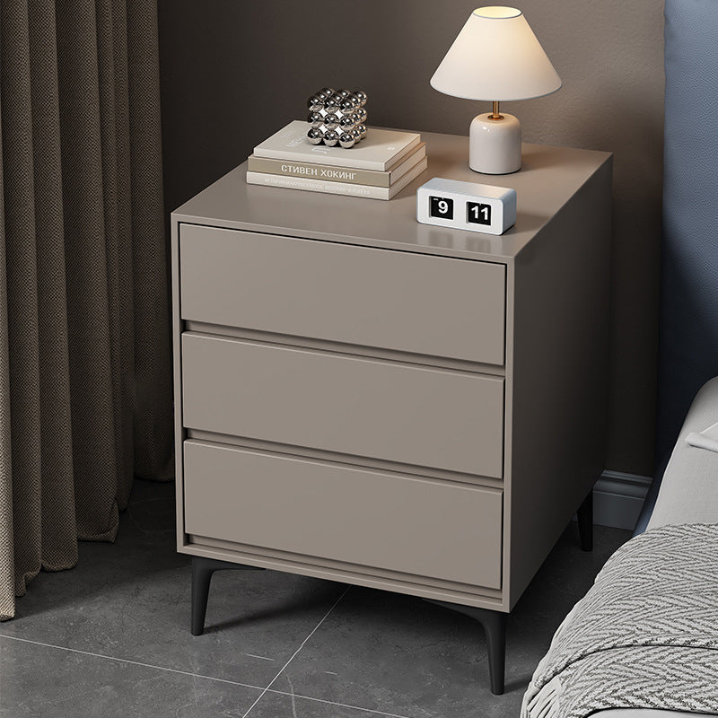 Modern Luxury Solid Wood Sintered Stone Metal Rectangular Nightstand With 3 Drawers For Bedroom