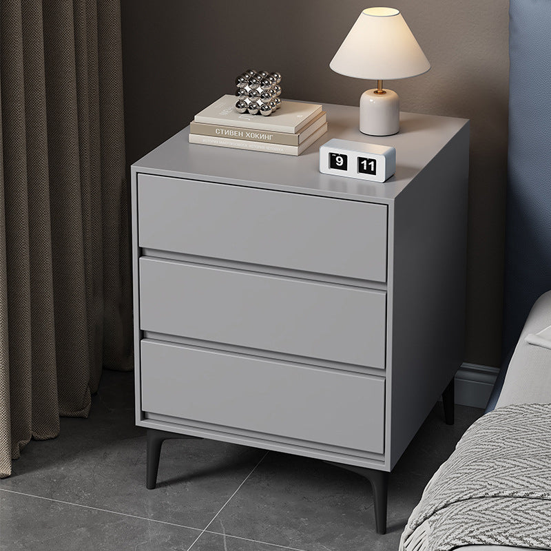 Modern Luxury Solid Wood Sintered Stone Metal Rectangular Nightstand With 3 Drawers For Bedroom