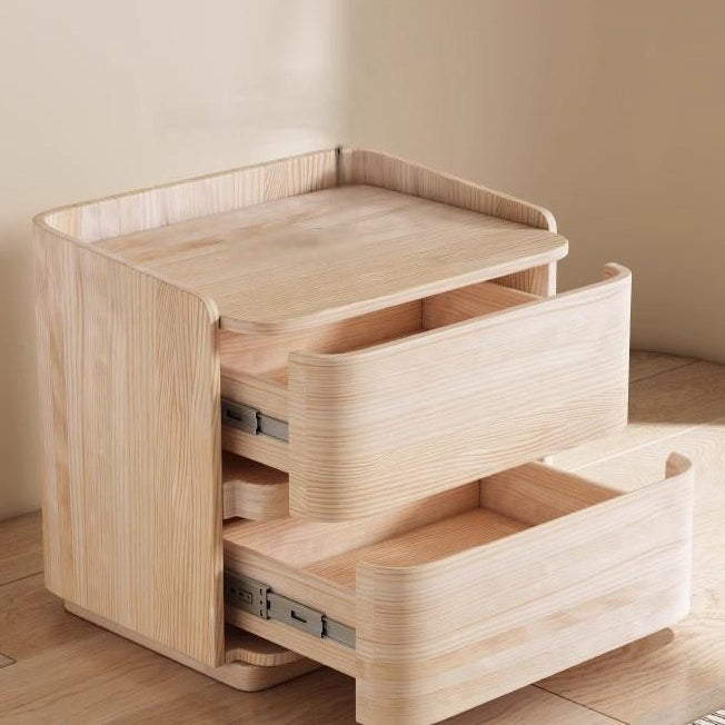 Moderner kreativer Nachttisch aus Kunstsattelleder und Kiefernholz in abgerundet quadratischer Form mit 2 Schubladen für das Schlafzimmer 