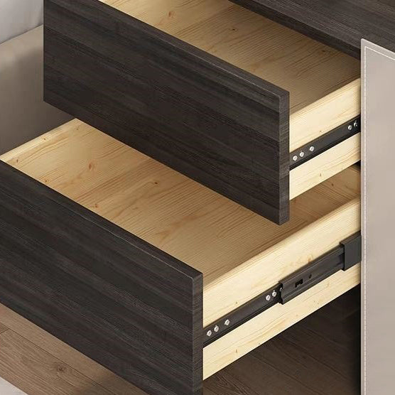 Zeitgenössischer kreativer Nachttisch aus Massivholz mit Sattelleder, quadratisch abgerundet, mit 2 Schubladen für das Schlafzimmer 