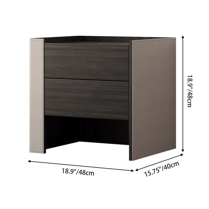 Zeitgenössischer kreativer Nachttisch aus Massivholz mit Sattelleder, quadratisch abgerundet, mit 2 Schubladen für das Schlafzimmer 
