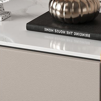 Modern Luxury Sintered Stone Solid Wood Cat-Scratch Leather Rounded Square Nightstand With 2 Drawers For Bedroom
