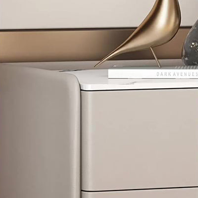 Modern Luxury Sintered Stone Solid Wood Cat-Scratch Leather Rounded Square Nightstand With 2 Drawers For Bedroom