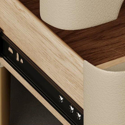 Contemporary Scandinavian Sintered Stone Cat-Scratch Leather Solid Wood Stainless Steel Rounded Square Cylinder Nightstand With 2 Drawers For Bedroom