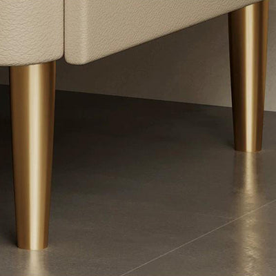 Contemporary Scandinavian Sintered Stone Cat-Scratch Leather Solid Wood Stainless Steel Rounded Square Cylinder Nightstand With 2 Drawers For Bedroom