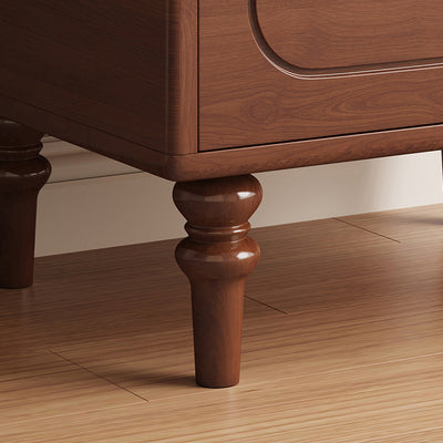 Traditional Chinese Solid Wood Metal Rounded Square Cylinder Nightstand With 2 Drawers For Bedroom