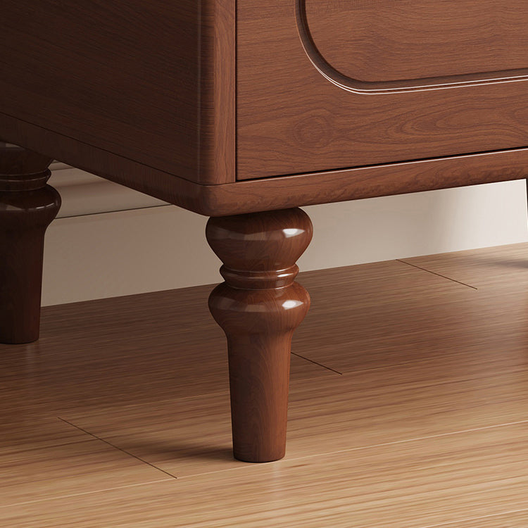 Traditional Chinese Solid Wood Metal Rounded Square Cylinder Nightstand With 2 Drawers For Bedroom