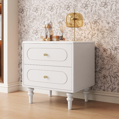 Traditional Chinese Solid Wood Metal Rounded Square Cylinder Nightstand With 2 Drawers For Bedroom