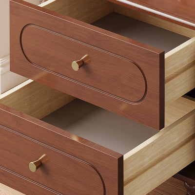 Traditional Chinese Solid Wood Metal Rounded Square Cylinder Nightstand With 2 Drawers For Bedroom