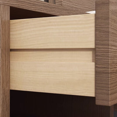 Contemporary Scandinavian Solid Wood Cylindrical Square Nightstand With 1/2 Drawers For Bedroom