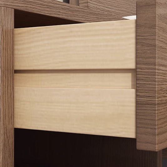 Contemporary Scandinavian Solid Wood Cylindrical Square Nightstand With 1/2 Drawers For Bedroom