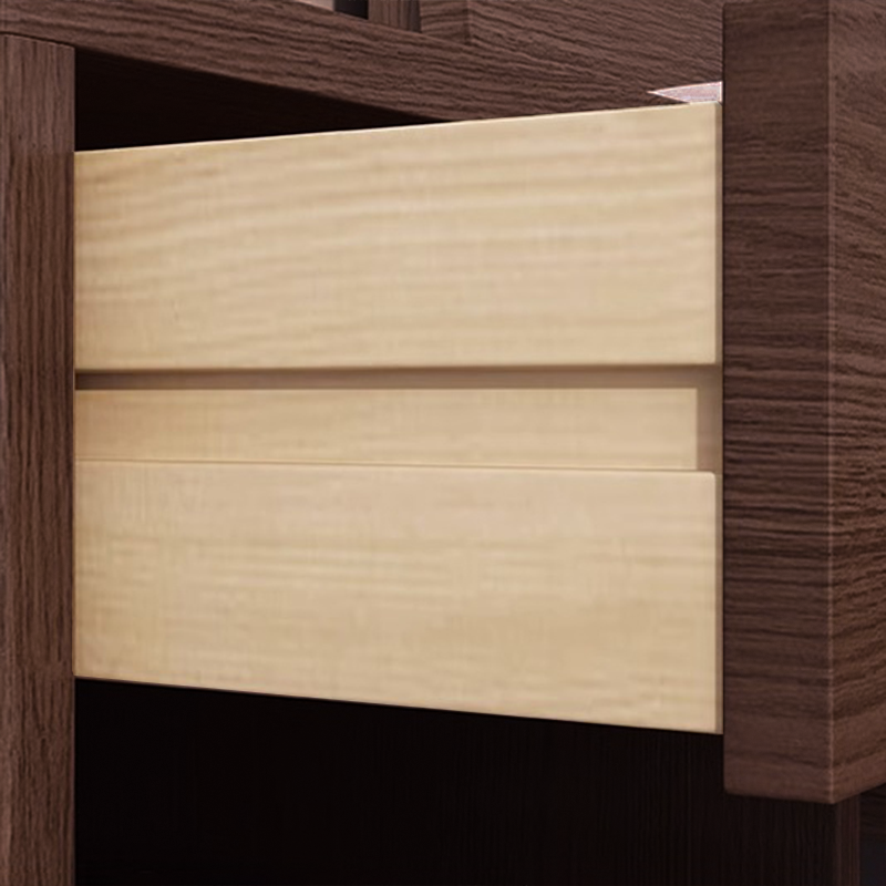 Contemporary Scandinavian Solid Wood &amp; Plywood Cylindrical Square Nightstand With 1/2 Drawers For Bedroom