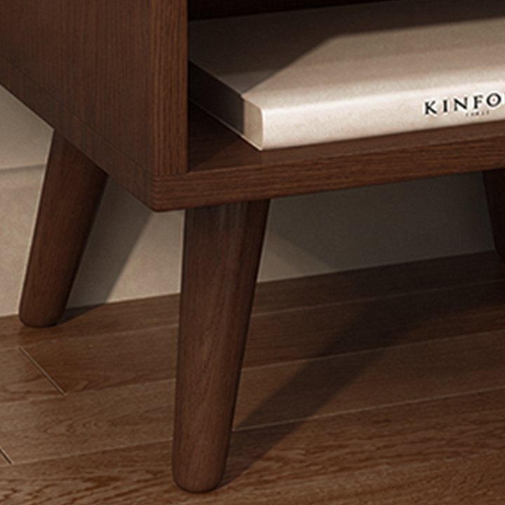 Contemporary Scandinavian Solid Wood &amp; Plywood Cylindrical Square Nightstand With 1/2 Drawers For Bedroom