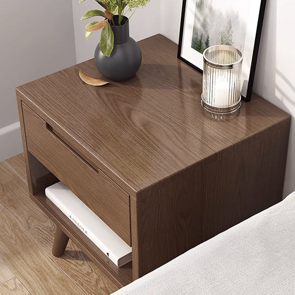 Contemporary Scandinavian Solid Wood Cylindrical Square Nightstand With 1/2 Drawers For Bedroom