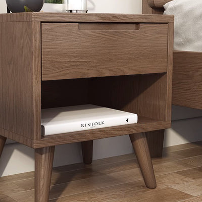 Contemporary Scandinavian Solid Wood Cylindrical Square Nightstand With 1/2 Drawers For Bedroom