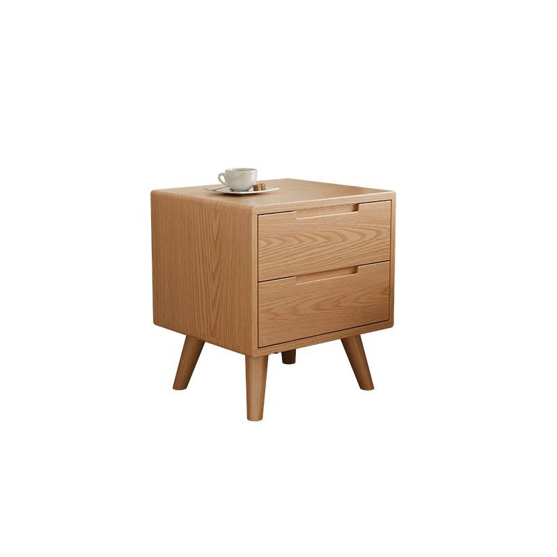 Contemporary Scandinavian Solid Wood Cylindrical Square Nightstand With 1/2 Drawers For Bedroom