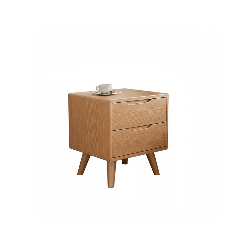 Contemporary Scandinavian Solid Wood &amp; Plywood Cylindrical Square Nightstand With 1/2 Drawers For Bedroom