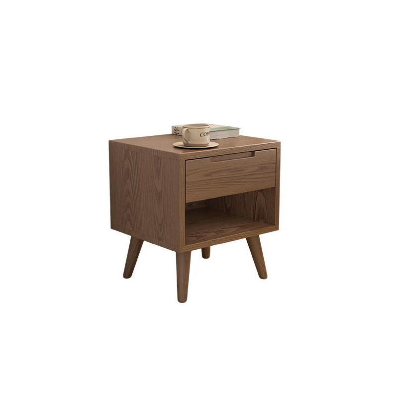 Contemporary Scandinavian Solid Wood Cylindrical Square Nightstand With 1/2 Drawers For Bedroom