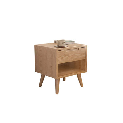 Contemporary Scandinavian Solid Wood Cylindrical Square Nightstand With 1/2 Drawers For Bedroom