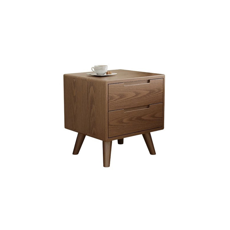Contemporary Scandinavian Solid Wood Cylindrical Square Nightstand With 1/2 Drawers For Bedroom