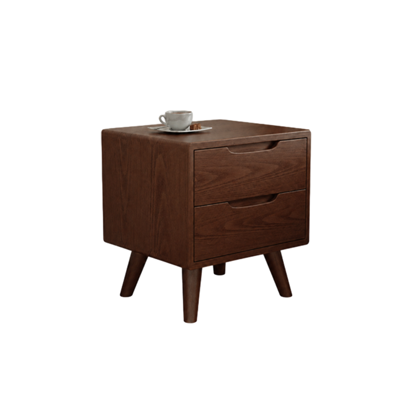 Contemporary Scandinavian Solid Wood &amp; Plywood Cylindrical Square Nightstand With 1/2 Drawers For Bedroom