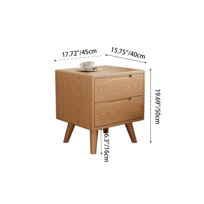 Contemporary Scandinavian Solid Wood Cylindrical Square Nightstand With 1/2 Drawers For Bedroom