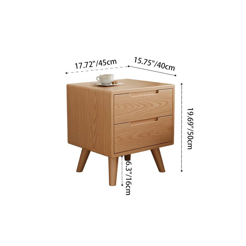 Contemporary Scandinavian Solid Wood Cylindrical Square Nightstand With 1/2 Drawers For Bedroom