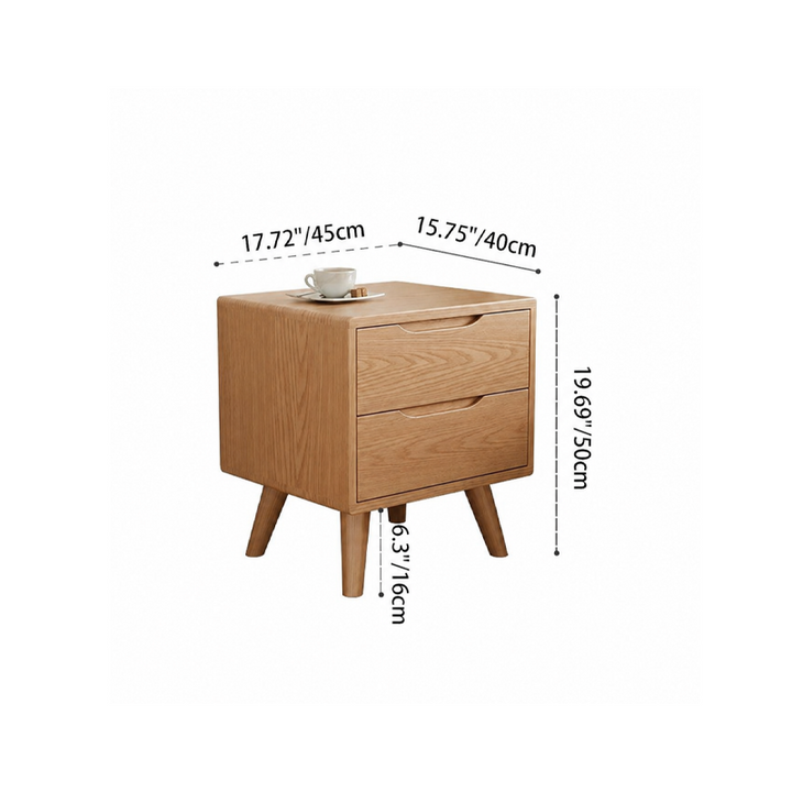 Contemporary Scandinavian Solid Wood & Plywood Cylindrical Square Nightstand With 1/2 Drawers For Bedroom