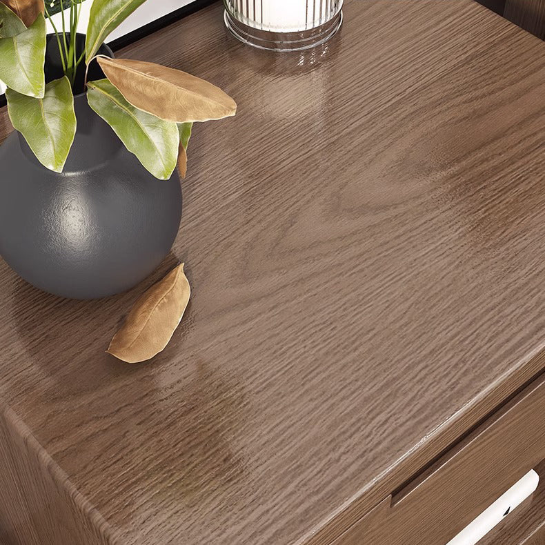 Contemporary Scandinavian Solid Wood Cylindrical Square Nightstand With 1/2 Drawers For Bedroom