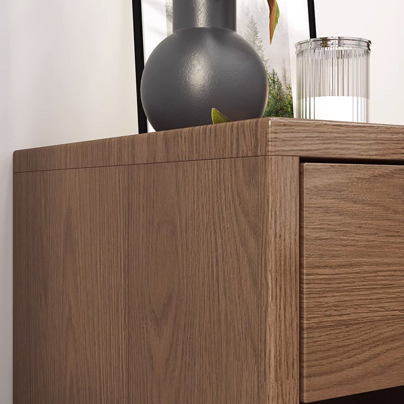 Contemporary Scandinavian Solid Wood Cylindrical Square Nightstand With 1/2 Drawers For Bedroom