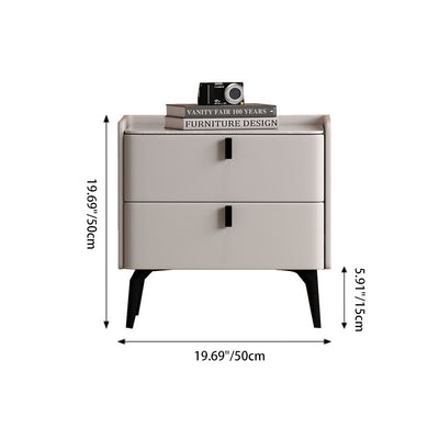 Contemporary Scandinavian Sintered Stone Microfiber Leather Solid Wood Carbon Steel Scythe-Leg Rounded Square Nightstand With 2 Drawers For Bedroom