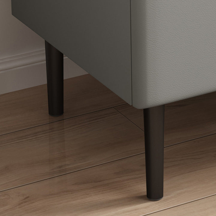 Table de chevet carré arrondi en pin, acier au carbone, cuir en microfibre, pierre frittée scandinave contemporaine à 2 tiroirs pour chambre 