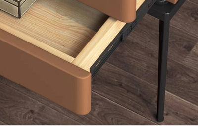 Modern Luxury Sintered Stone Microfiber Leather Solid Wood Carbon Steel Rounded Rectangle Nightstand 2-Drawer For Bedroom