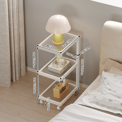 Contemporary Scandinavian Glass Carbon Steel Mobile Rectangle Side Table 3-Tier For Living Room