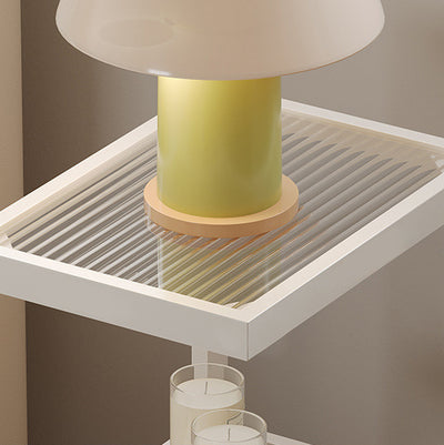 Contemporary Scandinavian Glass Carbon Steel Mobile Rectangle Side Table 3-Tier For Living Room