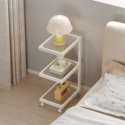 Contemporary Scandinavian Glass Carbon Steel Mobile Rectangle Side Table 3-Tier For Living Room