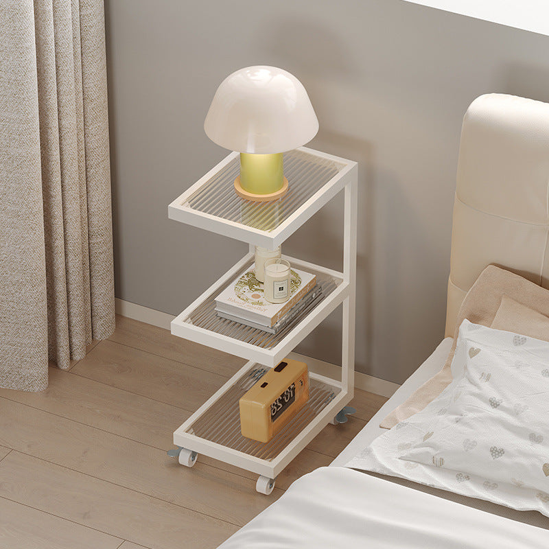 Contemporary Scandinavian Glass Carbon Steel Mobile Rectangle Side Table 3-Tier For Living Room