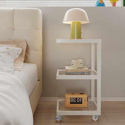 Contemporary Scandinavian Glass Carbon Steel Mobile Rectangle Side Table 3-Tier For Living Room