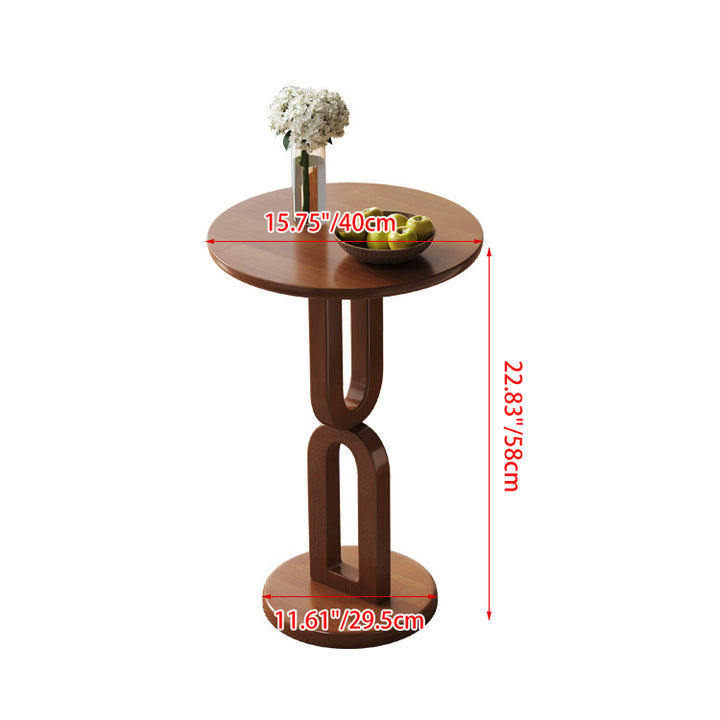 Traditioneller Vintage Gummibaum Rund U-Form Beistelltisch 1-Ebene Für Wohnzimmer 