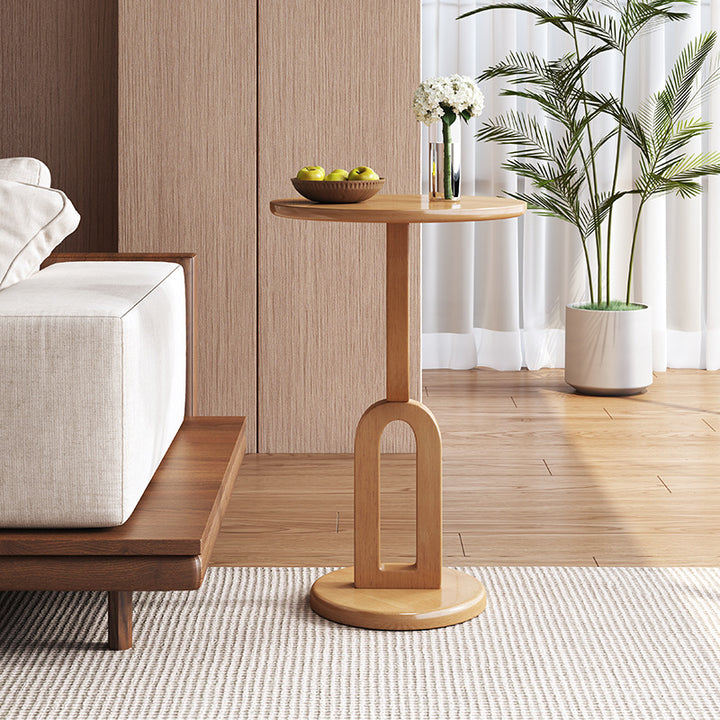 Traditioneller Vintage Gummibaum Rund U-Form Beistelltisch 1-Ebene Für Wohnzimmer 