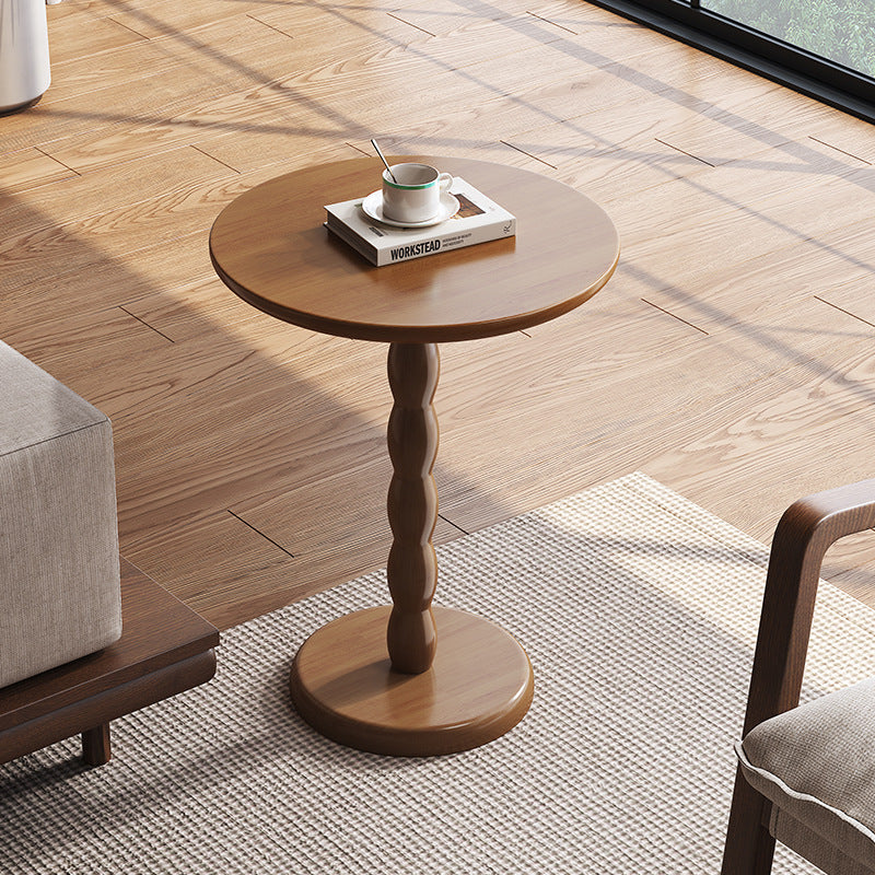 Traditional French Rubber Wood Round Roman Column End Table 1-Tier For Living Room