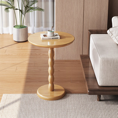 Traditional French Rubber Wood Round Roman Column End Table 1-Tier For Living Room